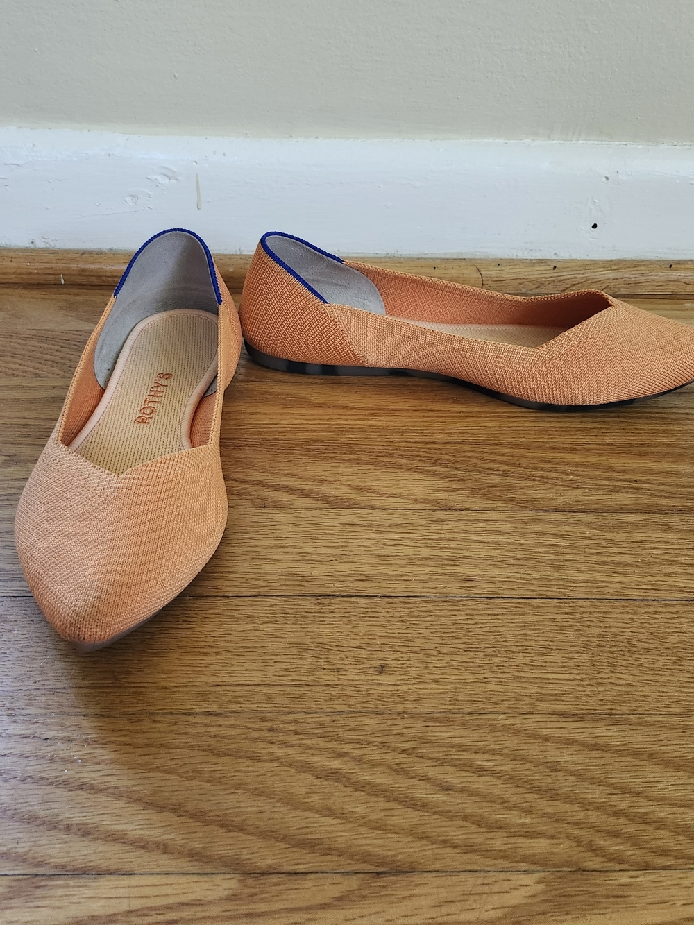 Rothy's Orange Pointed-Toe Flats with Blue Accent